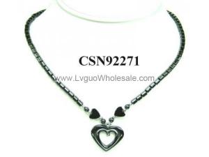 Hematite Heart Pendant Beads Stone Chain Choker Fashion Women Necklace